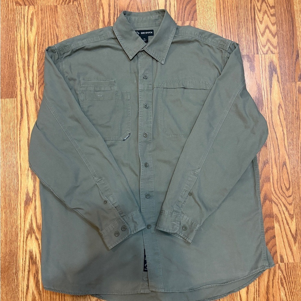 Dri-Duck Mens XL Olive Green Cotton Canvas Long Sleeve Button Up Work Shirt
